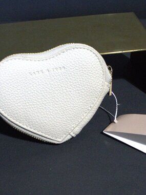 Lark& Ives, Beige Pebbled Leather Heart Shape Coin Purse, with Gold Hardware.